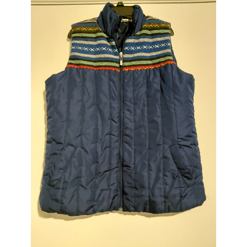 Susan Graver Women's Medium Vest Navy w/ Design Color Zip-Up, Casual